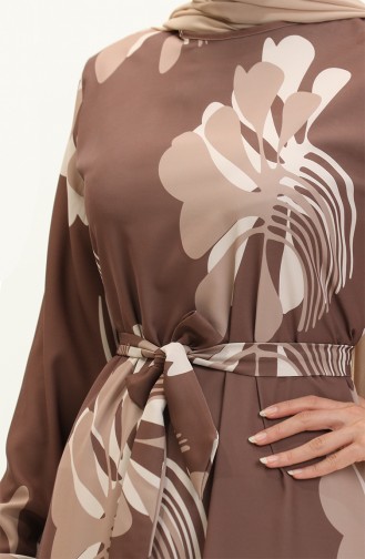 Digital Print Ruffled Dress 1114-03 Brown Mink 1114-03