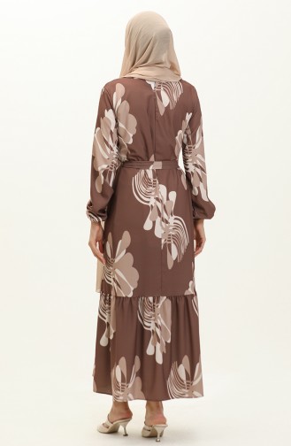 Digital Print Ruffled Dress 1114-03 Brown Mink 1114-03