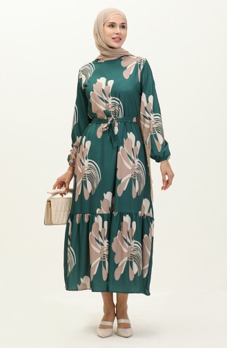 Digital Print Ruffled Dress 1114-04 Green Mink 1114-04