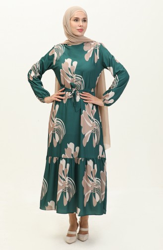 Digital Print Ruffled Dress 1114-04 Green Mink 1114-04