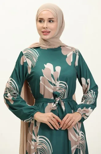 Robe Plissée Imprimée Numérique 1114-04 Vert Vison 1114-04