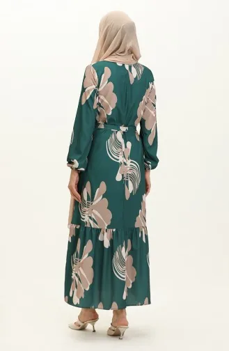 Robe Plissée Imprimée Numérique 1114-04 Vert Vison 1114-04