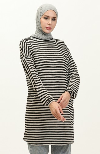 Bat Sleeve Striped Tunic 1649-01 Black Gray 1649-01