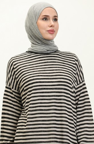 Bat Sleeve Striped Tunic 1649-01 Black Gray 1649-01