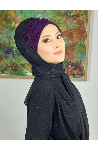 Châle Froncé En Mousseline De Soie à Paillettes Modèle Sultan Double Couleur ARA17SAL52-10 Noir Violet 17SAL52-10