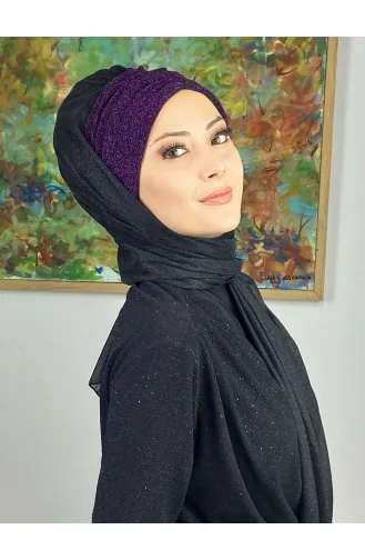 Châle Froncé En Mousseline De Soie à Paillettes Modèle Sultan Double Couleur ARA17SAL52-10 Noir Violet 17SAL52-10