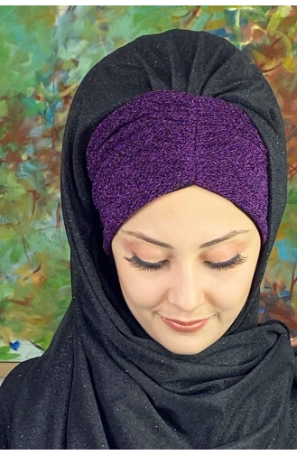 Châle Froncé En Mousseline De Soie à Paillettes Modèle Sultan Double Couleur ARA17SAL52-10 Noir Violet 17SAL52-10