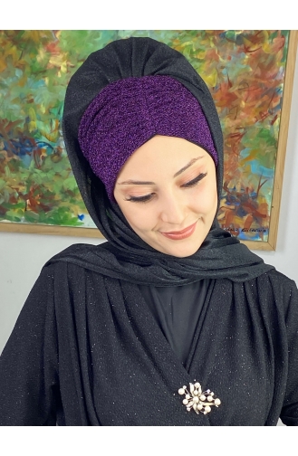 Châle Froncé En Mousseline De Soie à Paillettes Modèle Sultan Double Couleur ARA17SAL52-10 Noir Violet 17SAL52-10