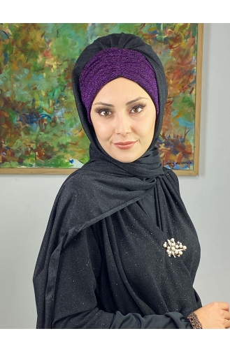 Châle Froncé En Mousseline De Soie à Paillettes Modèle Sultan Double Couleur ARA17SAL52-10 Noir Violet 17SAL52-10