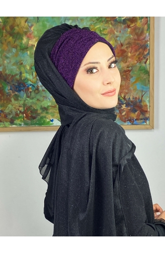 Châle Froncé En Mousseline De Soie à Paillettes Modèle Sultan Double Couleur ARA17SAL52-10 Noir Violet 17SAL52-10