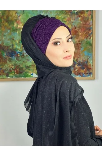 Châle Froncé En Mousseline De Soie à Paillettes Modèle Sultan Double Couleur ARA17SAL52-10 Noir Violet 17SAL52-10