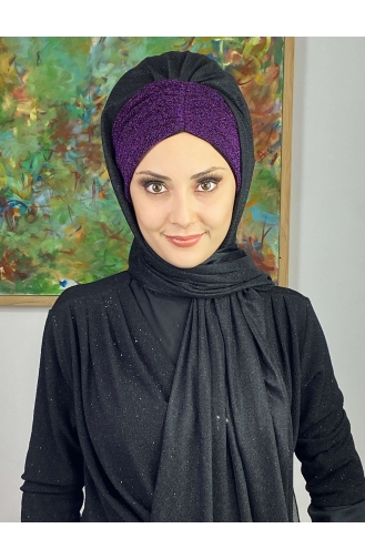Châle Froncé En Mousseline De Soie à Paillettes Modèle Sultan Double Couleur ARA17SAL52-10 Noir Violet 17SAL52-10