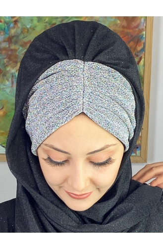 Double Color Sultan Model Glitter Chiffon Gathered Shawl ARA17SAL52-01 Black Silver Gray 17SAL52-01