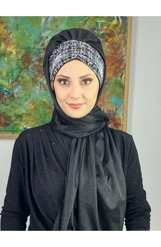 Çift Renkli Sultan Model Simli Şifon Büzgülü Şal ARA17SAL52-02 Siyah Gri