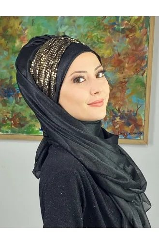 شال مُجمَّع شيفون لامع موديل سلطان ARA17SAL52-03 لون أسود وأصفر وذهبي 17SAL52-03