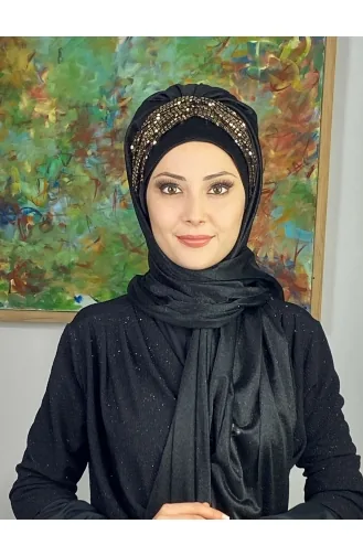 شال مُجمَّع شيفون لامع موديل سلطان ARA17SAL52-03 لون أسود وأصفر وذهبي 17SAL52-03