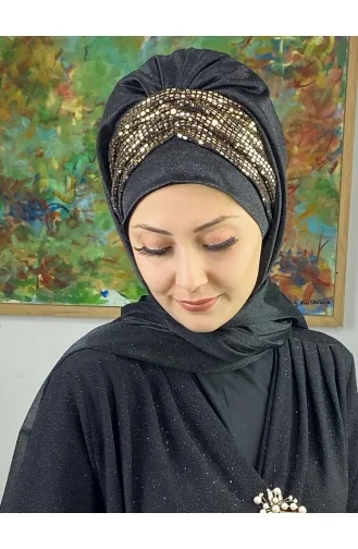 شال مُجمَّع شيفون لامع موديل سلطان ARA17SAL52-03 لون أسود وأصفر وذهبي 17SAL52-03
