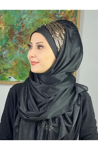 شال مُجمَّع شيفون لامع موديل سلطان ARA17SAL52-03 لون أسود وأصفر وذهبي 17SAL52-03
