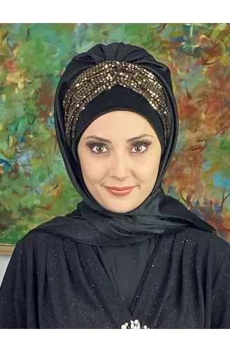شال مُجمَّع شيفون لامع موديل سلطان ARA17SAL52-03 لون أسود وأصفر وذهبي 17SAL52-03