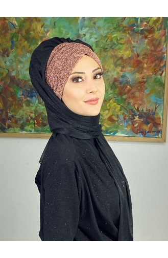 Châle Froncé En Mousseline De Soie à Paillettes Modèle Sultan Double Couleur ARA17SAL52-06 Couleur Cuivre Noir 17SAL52-06