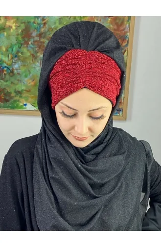 شال مُجمَّع شيفون لامع موديل سلطان مزدوج اللون ARA17SAL52-07 لون أسود وأحمر 17SAL52-07