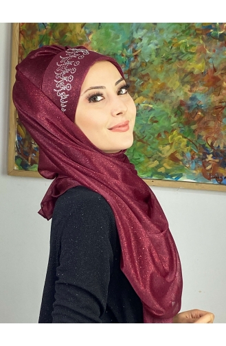 Princess Model Silvery Chiffon Gathered Shawl ARA17SAL62-01 Claret Red 17SAL62-01