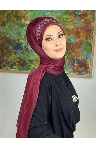 Princess Model Silvery Chiffon Gathered Shawl ARA17SAL62-01 Claret Red 17SAL62-01