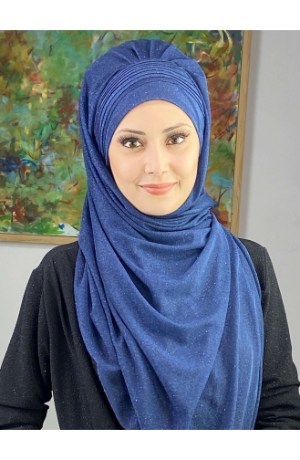 Saray Model Silvery Side Draped Shawl ARA17SAL24-10 Marineblau 17SAL24-10