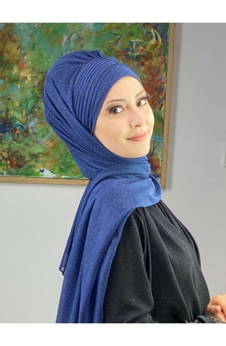 Saray Model Silvery Side Draped Shawl ARA17SAL24-10 Marineblau 17SAL24-10