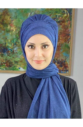 Saray Model Silvery Side Draped Shawl ARA17SAL24-10 Marineblau 17SAL24-10