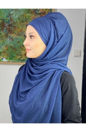 Saray Model Silvery Side Draped Shawl ARA17SAL24-10 Marineblau 17SAL24-10