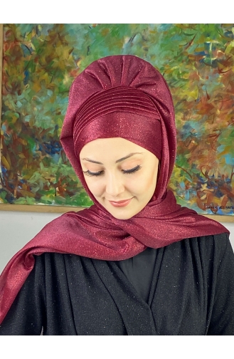 Saray Model Zilverkleurige Zijgedrapeerde Sjaal ARA17SAL24-04 Claret Red 17SAL24-04