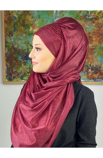 Saray Model Zilverkleurige Zijgedrapeerde Sjaal ARA17SAL24-04 Claret Red 17SAL24-04