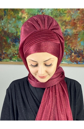 Saray Model Zilverkleurige Zijgedrapeerde Sjaal ARA17SAL24-04 Claret Red 17SAL24-04