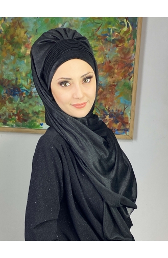 Saray Model Silvery Side Draped Shawl ARA17SAL24-09 Schwarz 17SAL24-09