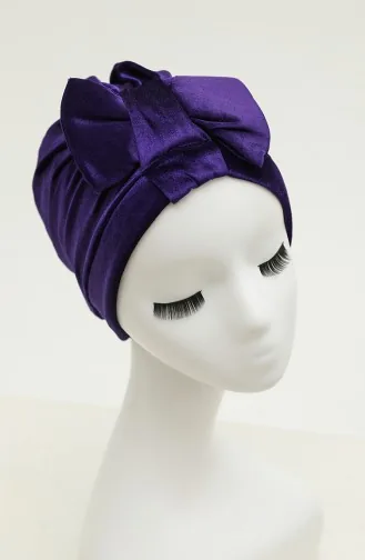 بونية بتصميم من المخمل مزين بفيونكة 0025 -10 لون بنفسجي داكن 0025-10