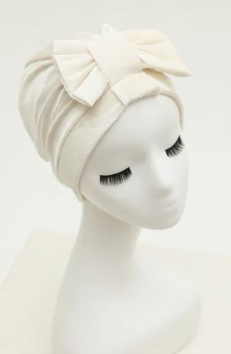 Bonnet Velours avec Noeud 0025-19 Ecru 0025-19