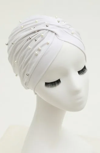 İncili Çapraz Bone 0032-03 Beyaz