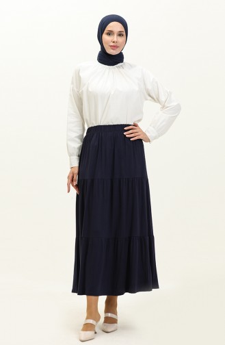 Layered Long Viscose Skirt 8644-02 Navy Blue 8644-02