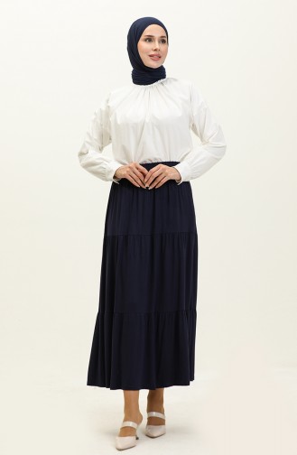 Layered Long Viscose Skirt 8644-02 Navy Blue 8644-02