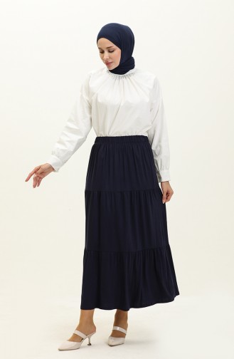 Layered Long Viscose Skirt 8644-02 Navy Blue 8644-02