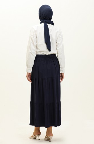 Layered Long Viscose Skirt 8644-02 Navy Blue 8644-02