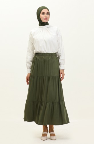 Layered Long Viscose Skirt 8644-03 Khaki 8644-03