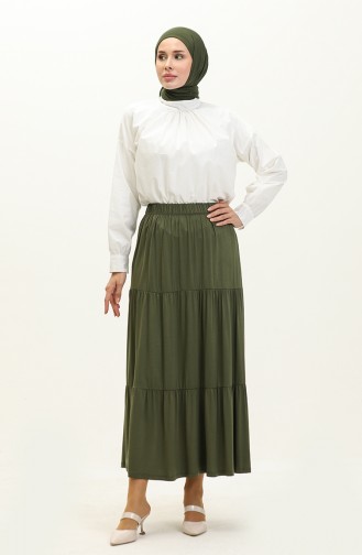 Layered Long Viscose Skirt 8644-03 Khaki 8644-03