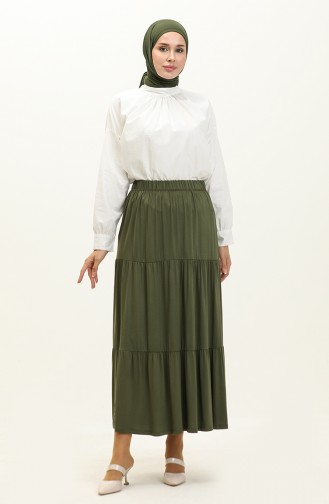 Layered Long Viscose Skirt 8644-03 Khaki 8644-03