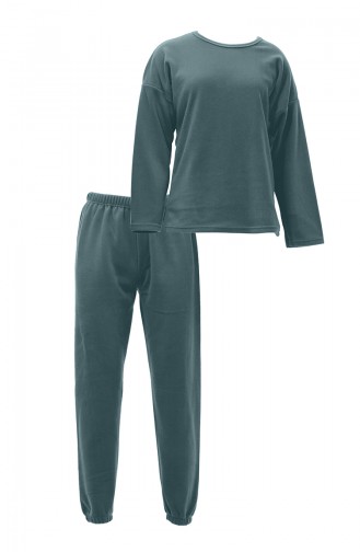 Akbeniz Kadın Kalın Uzun Kol Penye İndigo Pijama Takım 4131