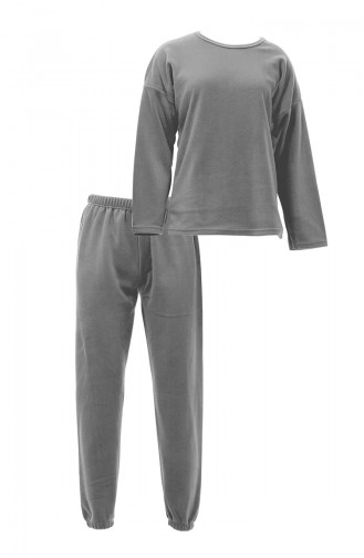 Akbeniz Damen-Pyjama-Set Aus Dicker Langärmliger Gekämmter Baumwolle In Grau 4131 Grau 3590.Gri