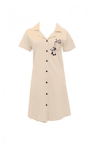 Akbeniz Women's Combed Cotton Front Buttoned Cream Tunic Nightgown 1032 Cream 3731.Krem
