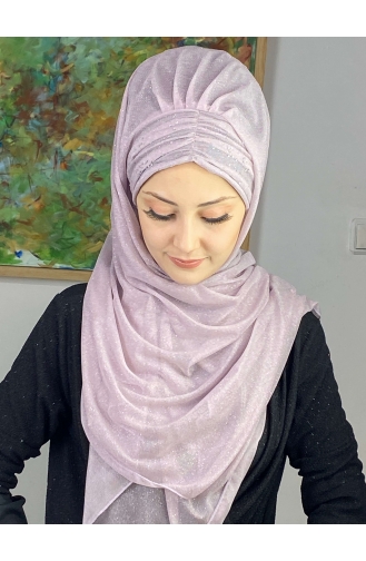 Sultan Model Silvery Chiffon Gathered Shawl ARA17SAL38-11 Lilac 17SAL38-11