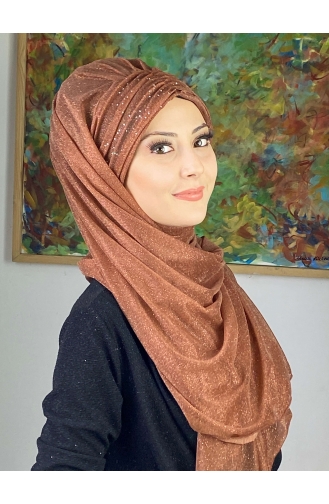 Châle Froncé En Mousseline De Soie Argenté Modèle Sultan ARA17SAL38-02 Couleur Cuivre 17SAL38-02